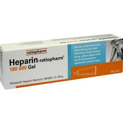 Heparin-ratiopharm Gel in einer weißen Pappschachtel zur Behandlung von Venenentzündungen.