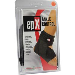 Eine Schachtel mit einer schwarzen Knöchelbandage namens "epX Ankle Control".