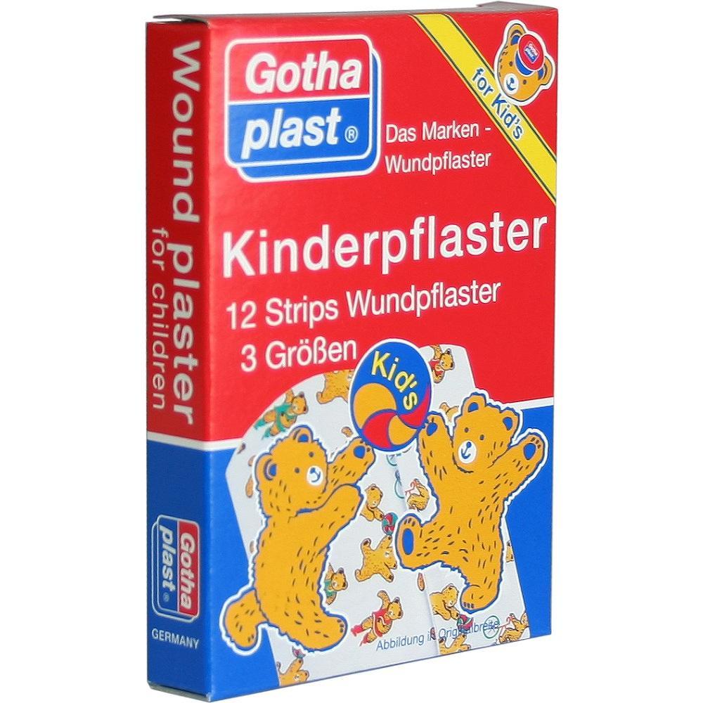 Rote Box mit Kinderpflaster, dekoriert mit fröhlichen Teddybären.