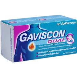 Verpackung von Gaviscon Dual Kautabletten gegen Sodbrennen.
