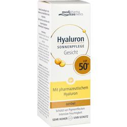Verpackung einer getönten Sonnencreme fürs Gesicht mit LSF 50+.